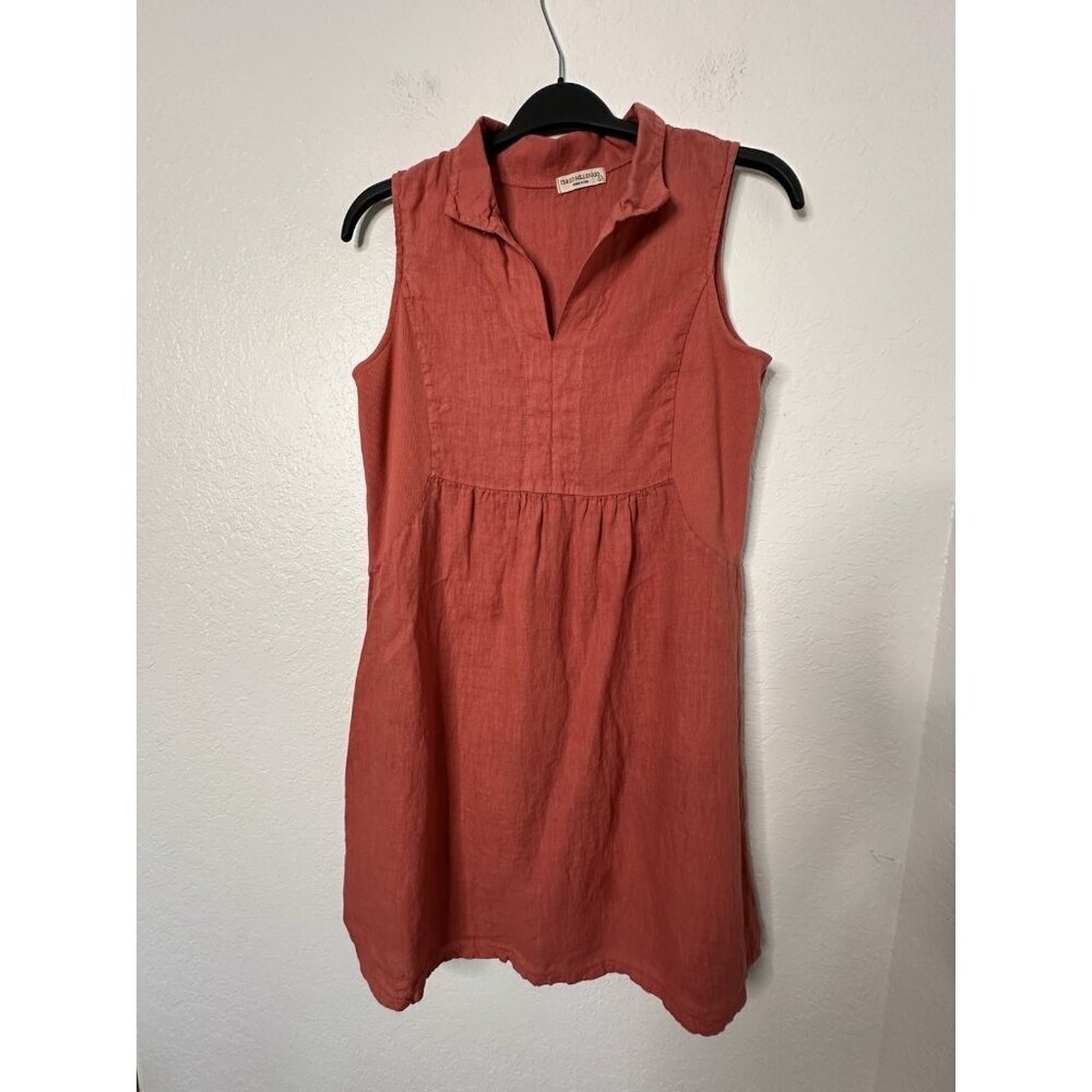 Terzo Millennio Women's Sleeveless Linen V-Neck Dress Size Large Coral Color